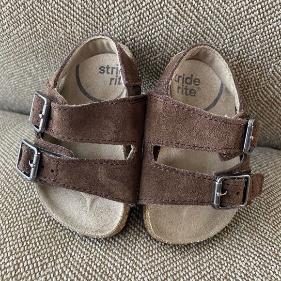 Stride Rite Suede Leo Sandals with Velcro Straps for Baby. Dark Brown. Size 4. - Picture 2 of 16